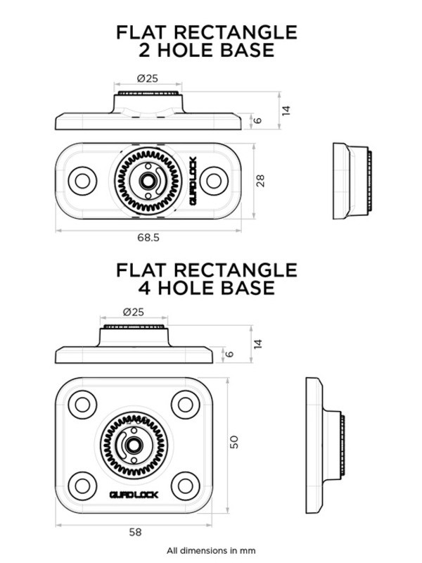 BASE RECTANGULAR 2 AGUJEROS QUAD LOCK